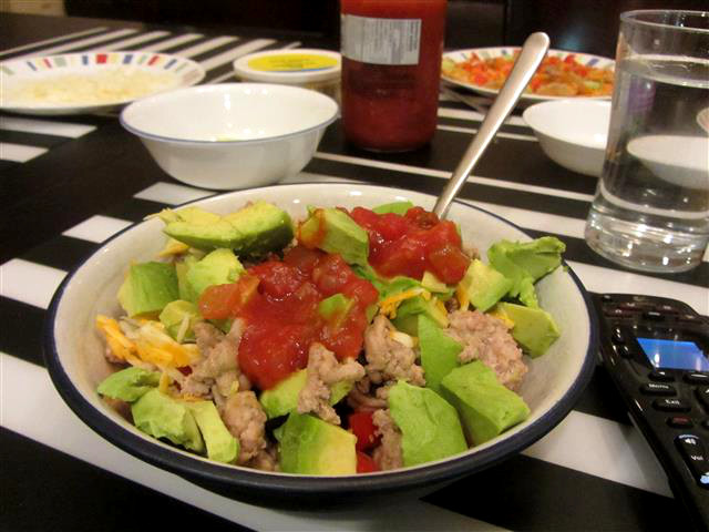 Taco salad for dinner. We have a tradition that the birthday person can have whatever they want for dinner and what I wanted was a) something that was super easy to make and b) did not use a lot of dishes. ACCOMPLISHED.